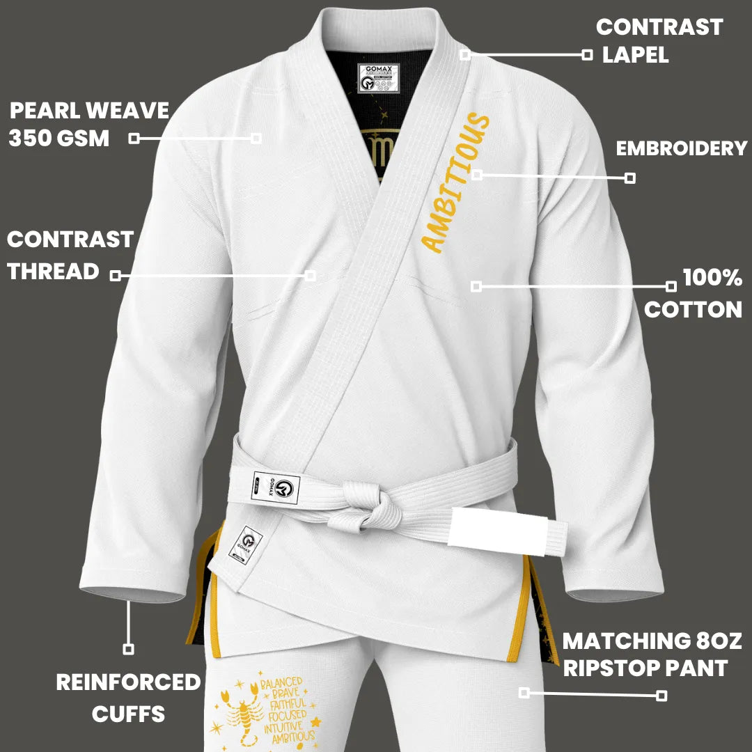 White Ambitious BJJ GI - Sublimation Brazilian Jiu Jitsu Gi - Premium Elite Series