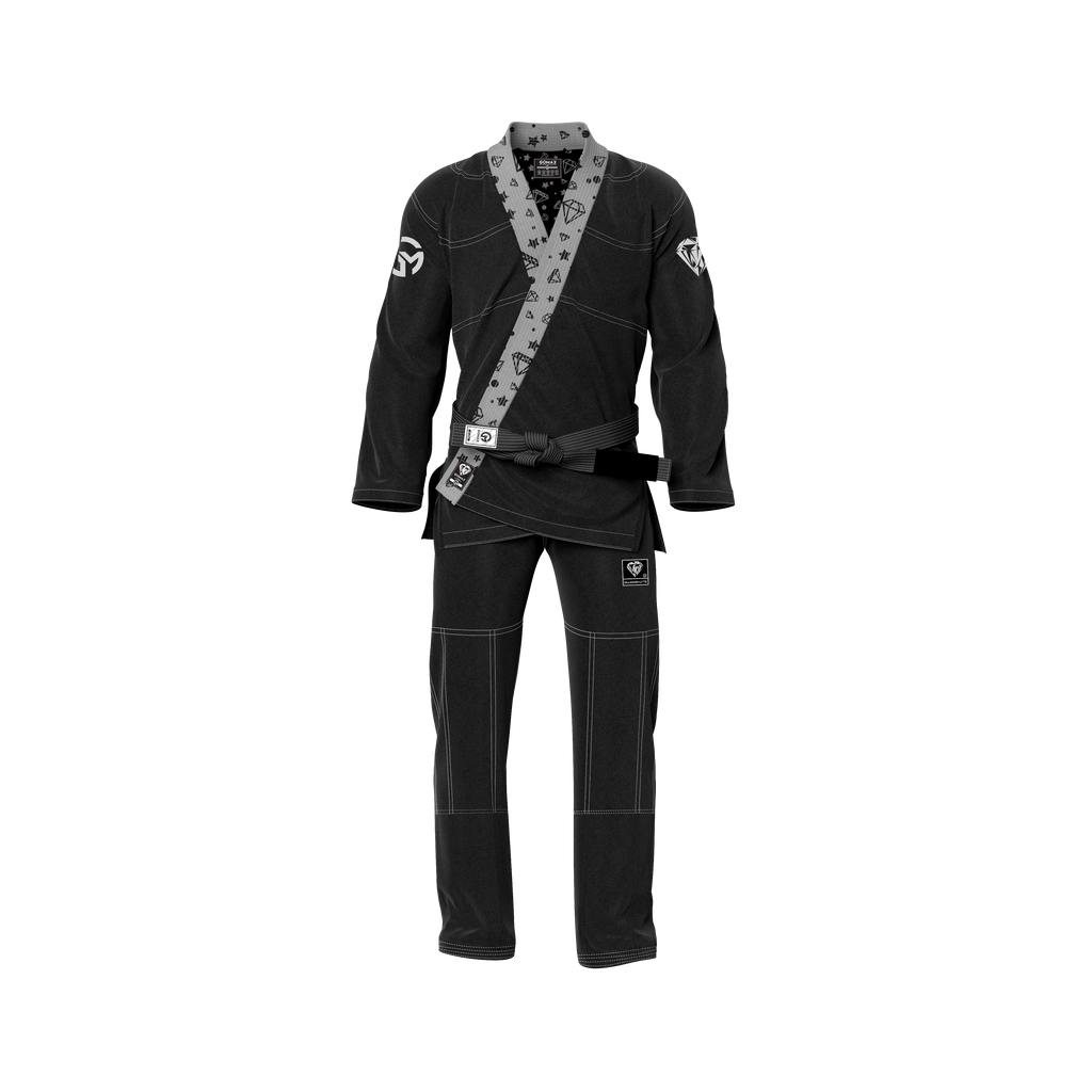 Lightweight black gi laid flat with pearl weave jacket and ripstop pants