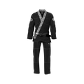 Lightweight black gi laid flat with pearl weave jacket and ripstop pants
