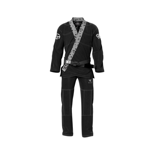 Lightweight black gi laid flat with pearl weave jacket and ripstop pants
