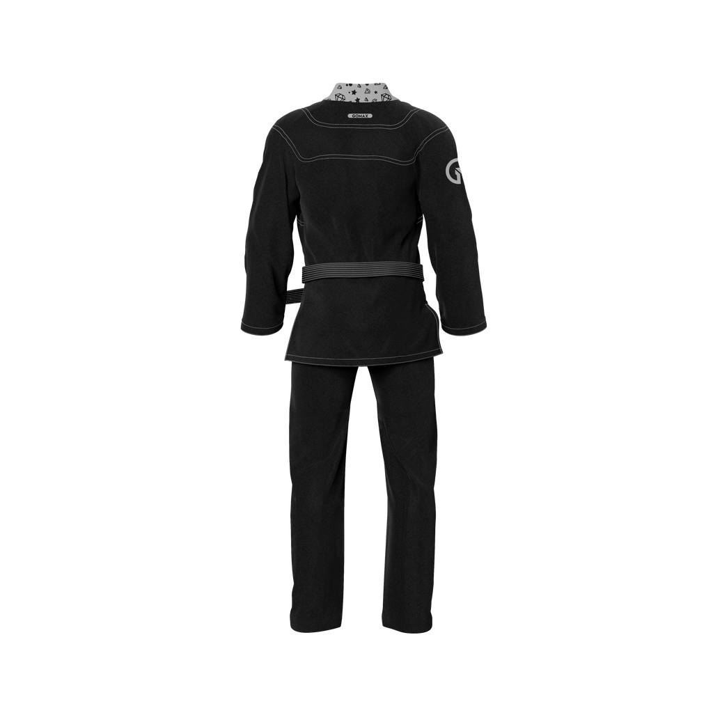 Breathable black gi shown in academy setting with reinforced seams and white belt