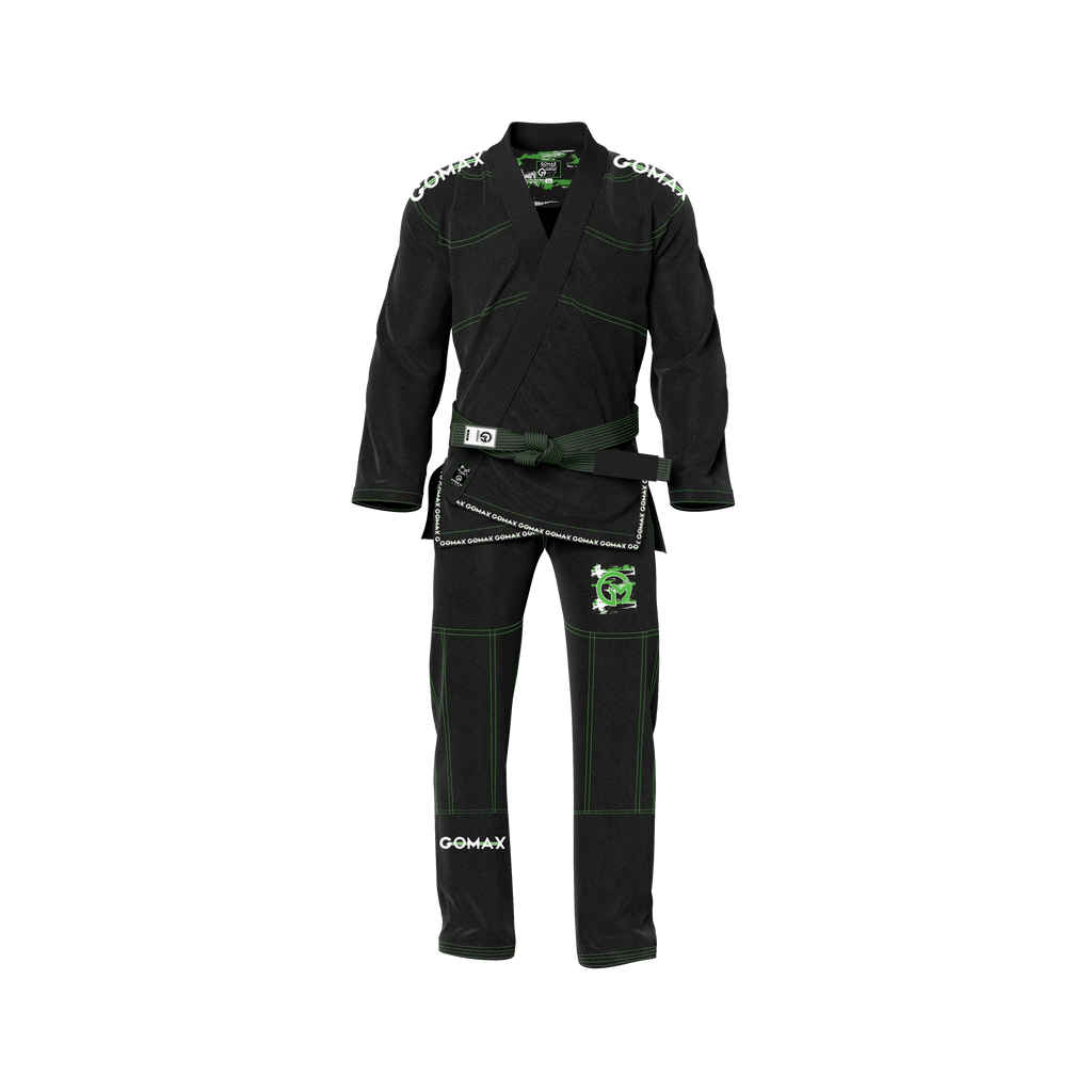 Black gi for women worn by female athlete during jiu jitsu training session