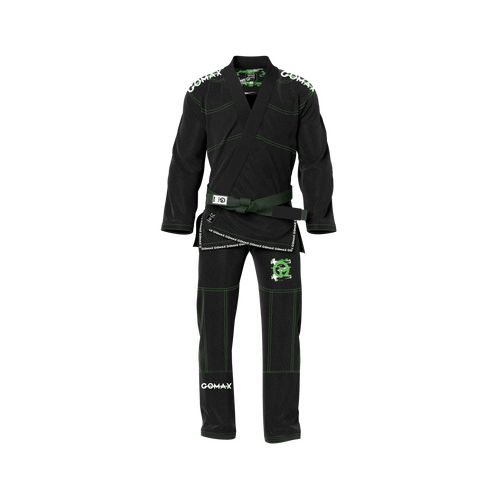 Black gi for women worn by female athlete during jiu jitsu training session