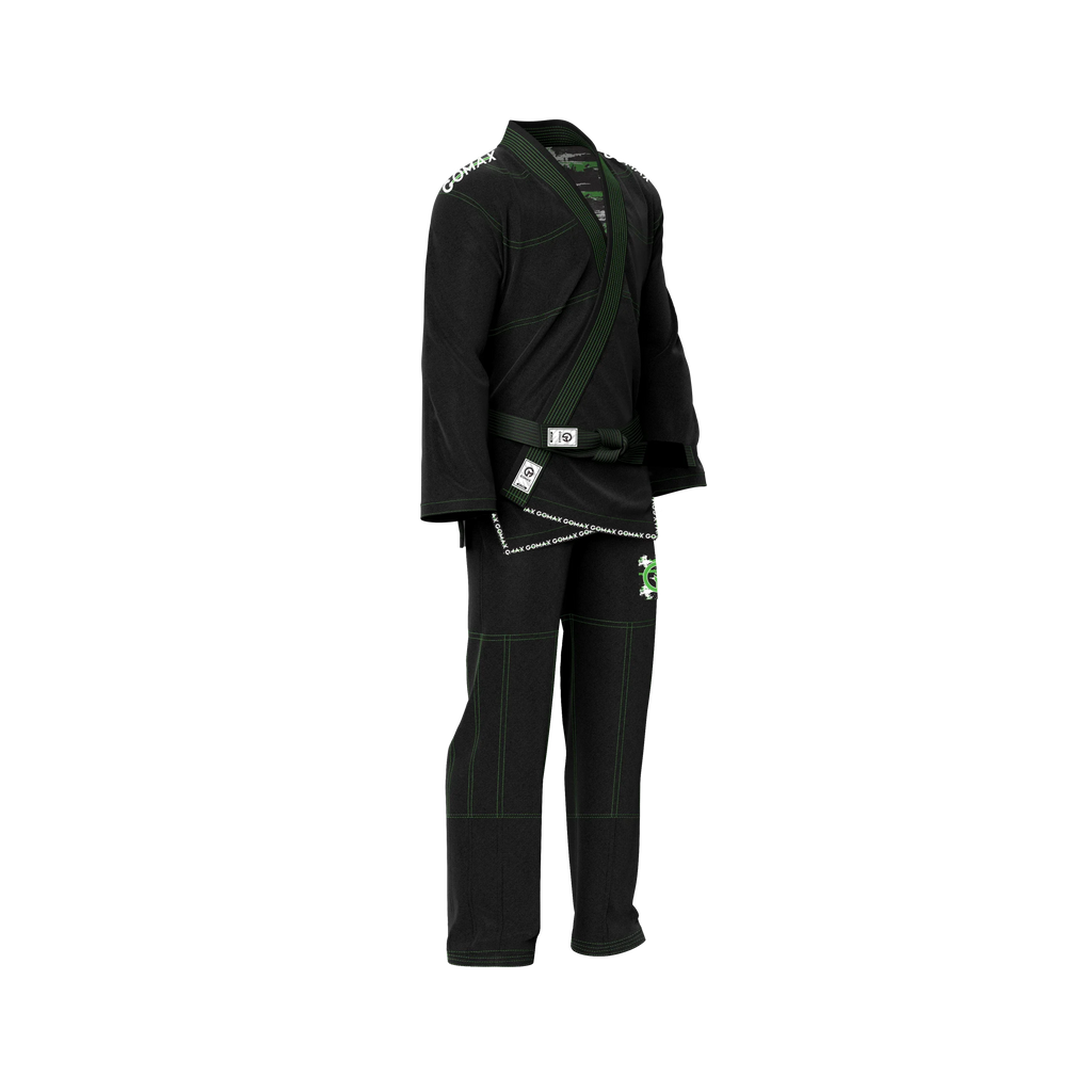Tailored black gi for ladies displayed with pearl weave jacket and ripstop pants