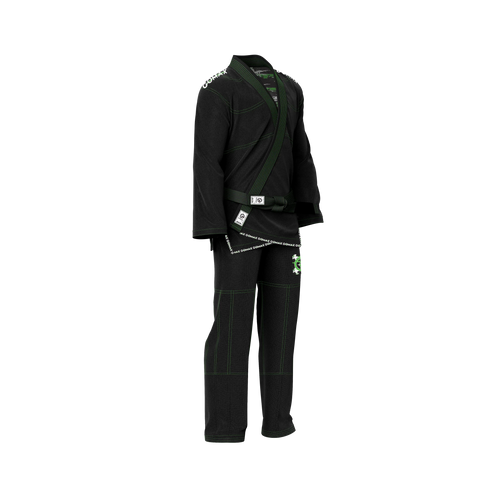 Tailored black gi for ladies displayed with pearl weave jacket and ripstop pants