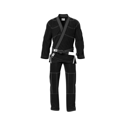 Black gi for beginners worn by white belt during jiu jitsu fundamentals class