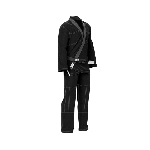 Entry-level black gi displayed with pearl weave jacket and ripstop pants