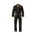 Premium black jiu jitsu gi displayed with pearl weave jacket and reinforced stitching
