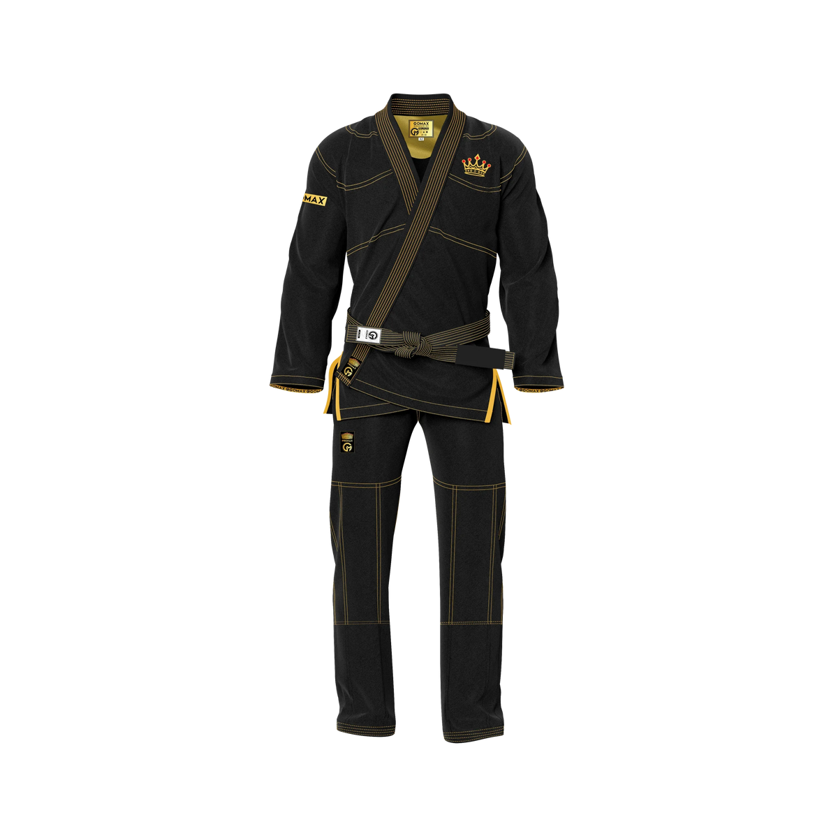 Premium black jiu jitsu gi displayed with pearl weave jacket and reinforced stitching