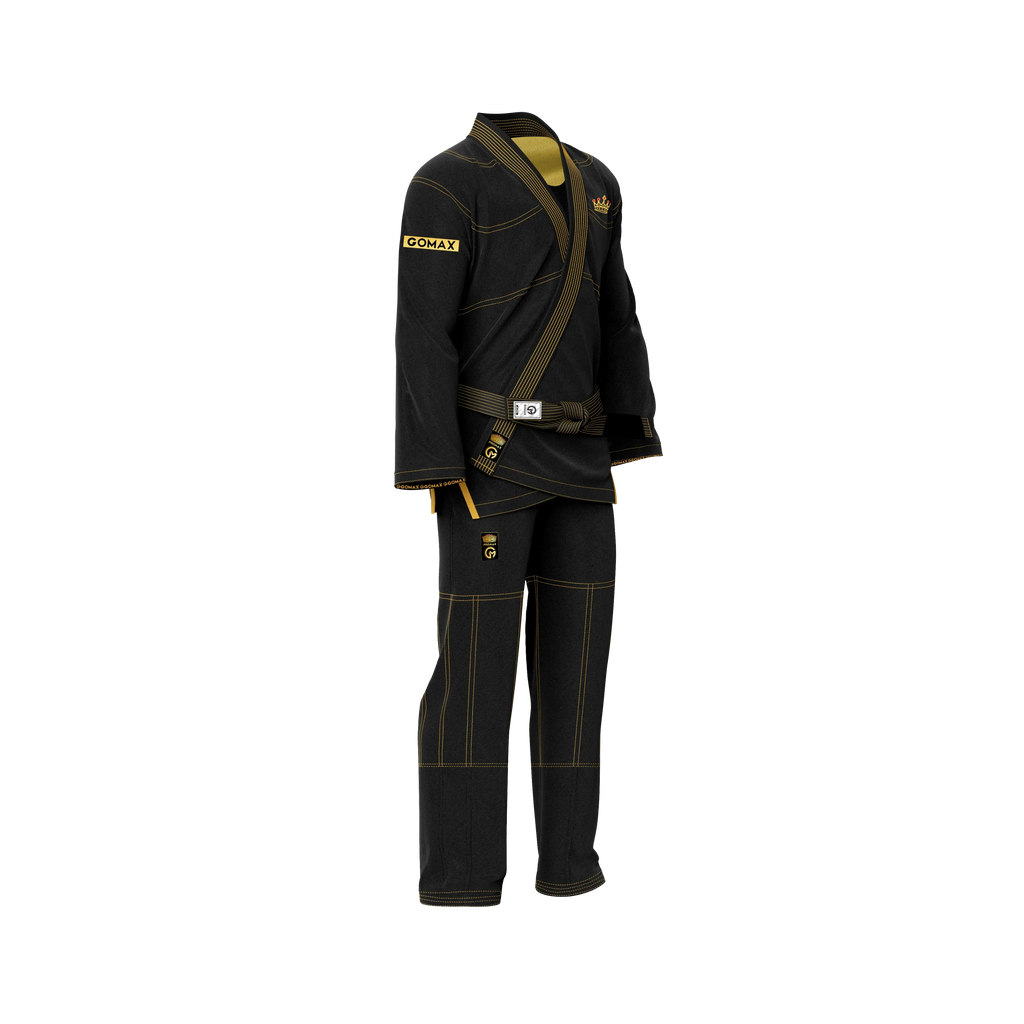 Luxury black BJJ gi worn by athlete during high-level training session