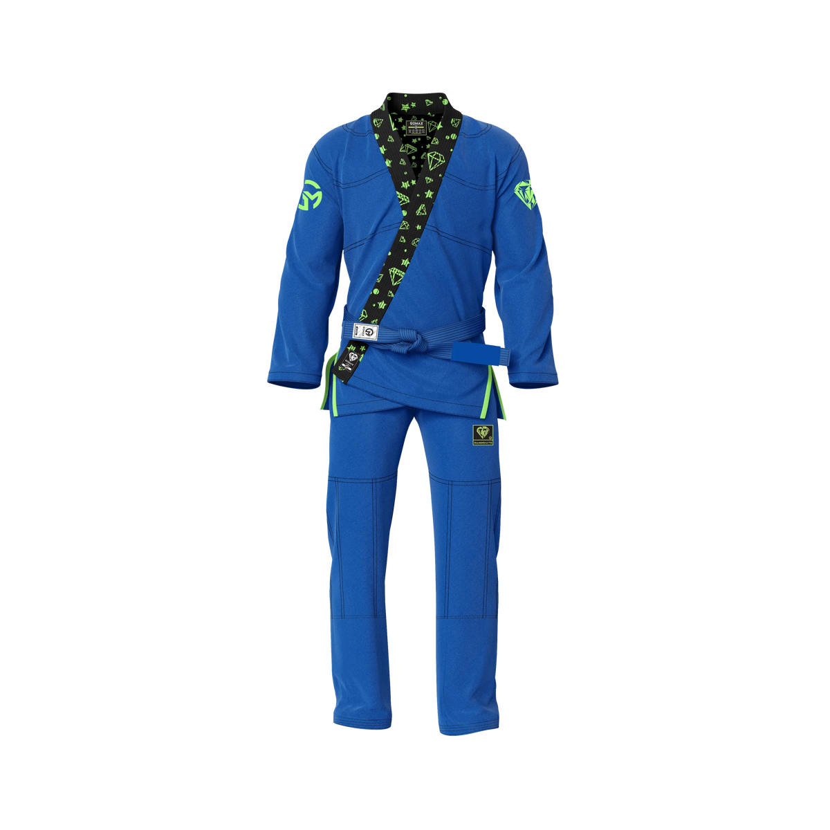 Blue gi for women worn by female athlete during jiu jitsu training session