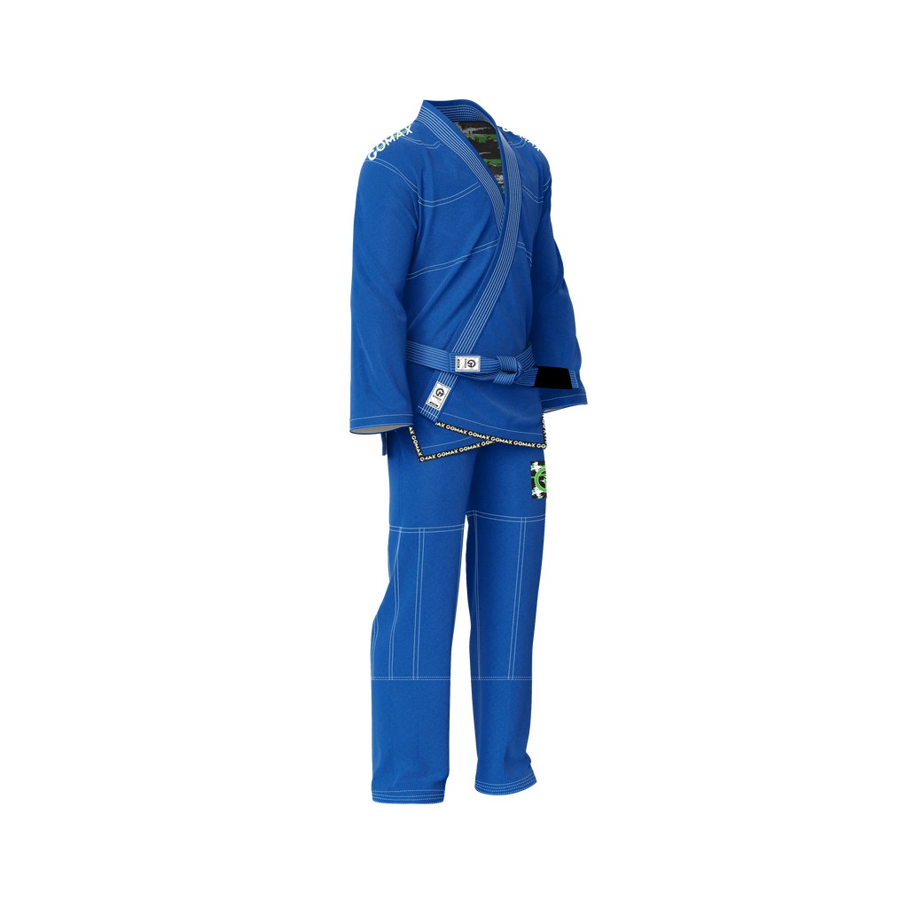 Luxury blue gi worn by athlete during high-level training session