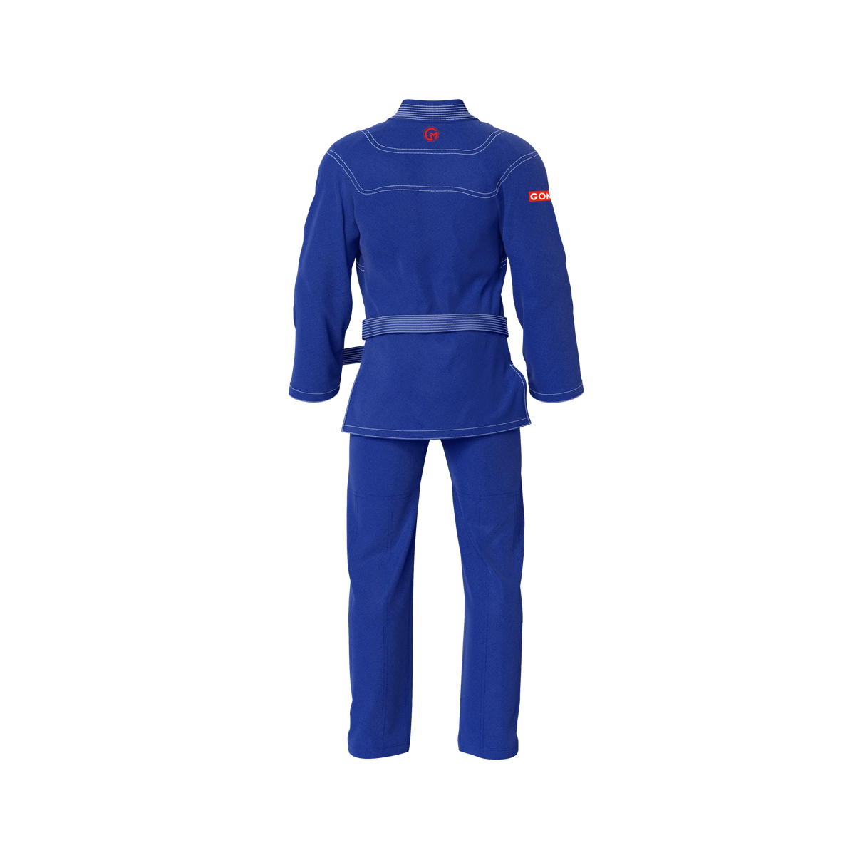 Men’s blue jiu jitsu gi worn by adult athlete in martial arts gym