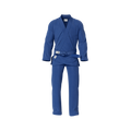 Blue gi for training worn by athlete during sparring session in academy setting