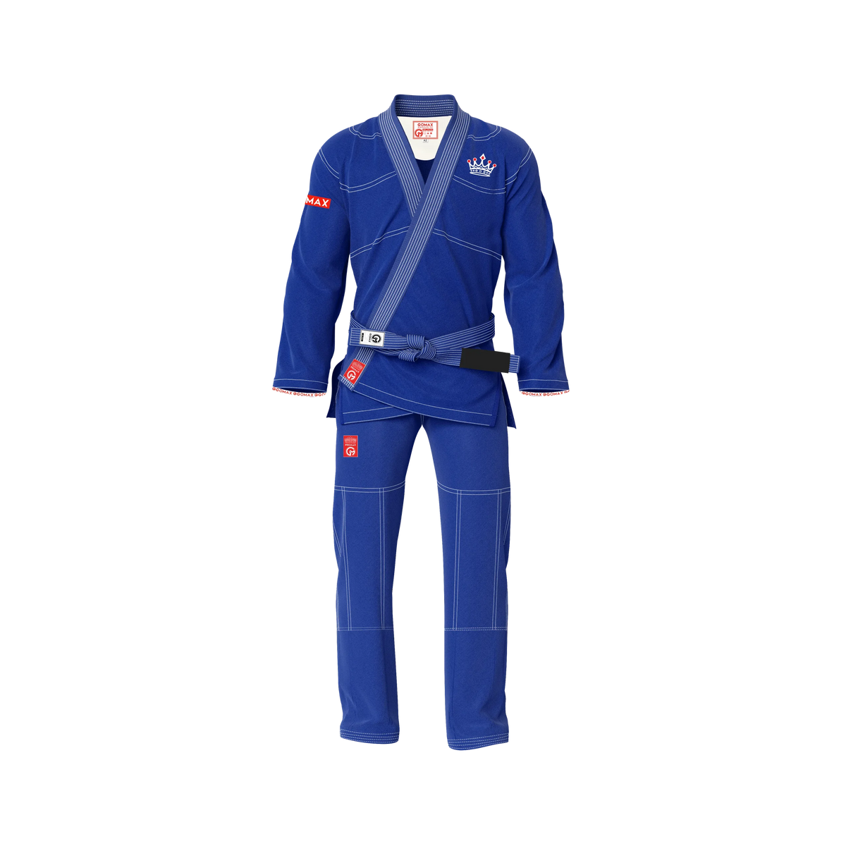 Blue gi for men shown during jiu jitsu sparring in academy setting