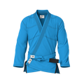 Front view of blue gi for daily use showing reinforced stitching and fit for everyday BJJ gym sessions.