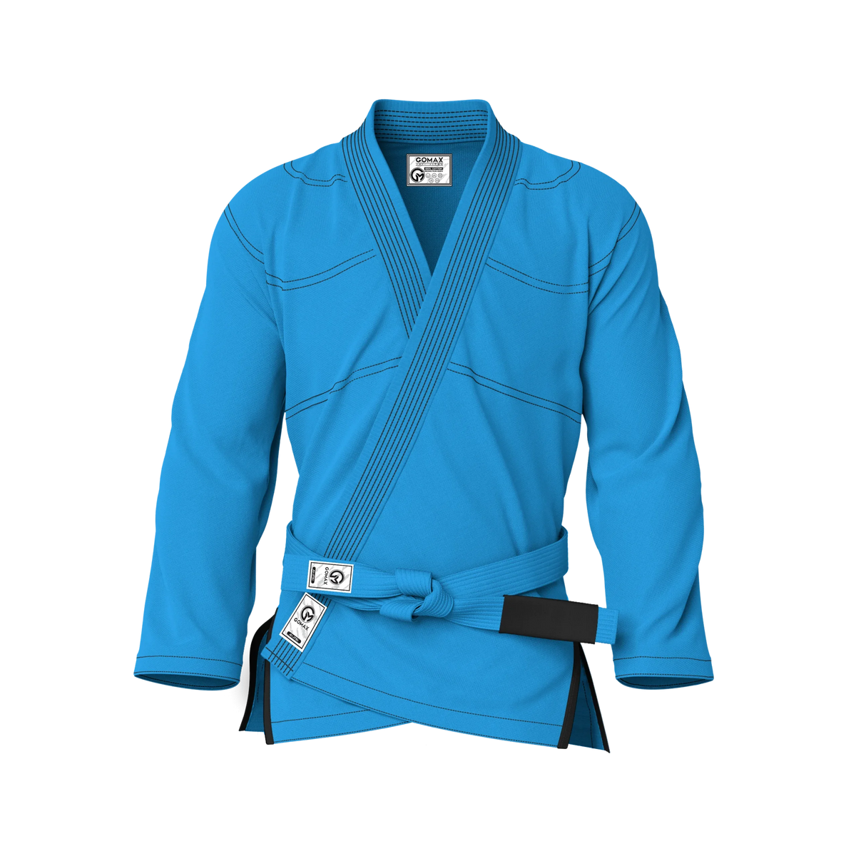Front view of blue gi for daily use showing reinforced stitching and fit for everyday BJJ gym sessions.