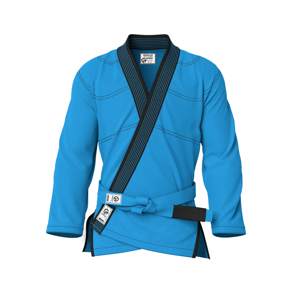 Front view of blue gi for women showing tapered fit and athletic cut for female athletes in BJJ.