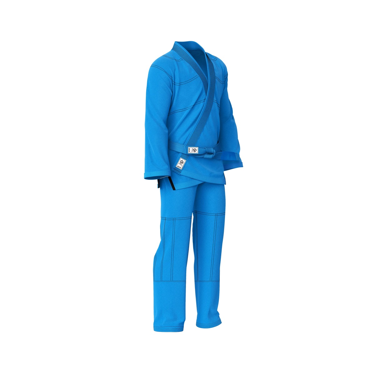 Blue BJJ gi side angle showcasing lightweight ripstop pants and flexible fit