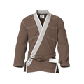 Front view of brown gi lightweight showing breathable weave and ultralight fit for summer BJJ training.