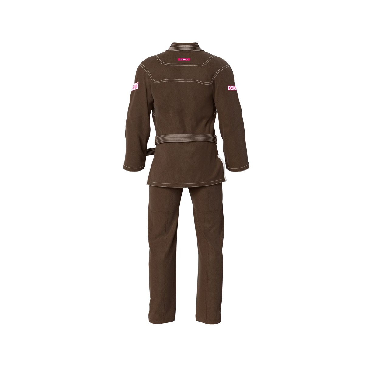 Competition brown gi back profile with durable seams for ranked belts and advanced matches