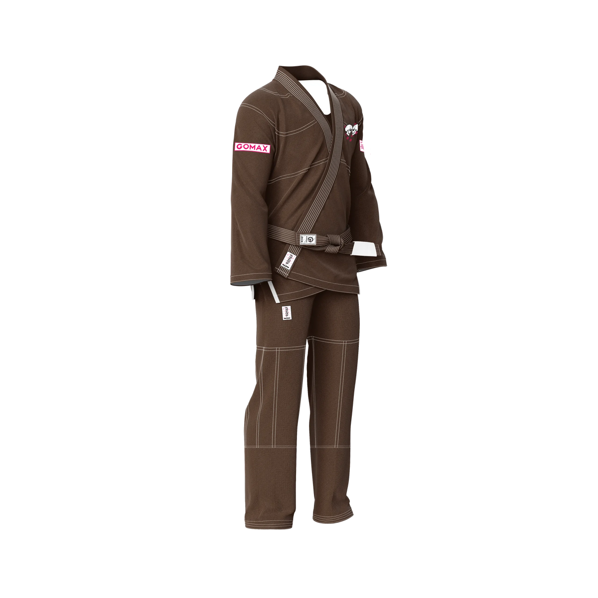 Brown gi for black belts side angle highlighting athletic fit and premium pearl weave