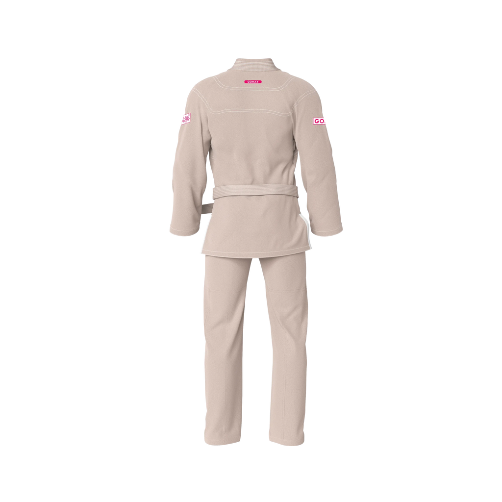 Tournament cream gi back profile with durable seams for ranked and match‑ready performance