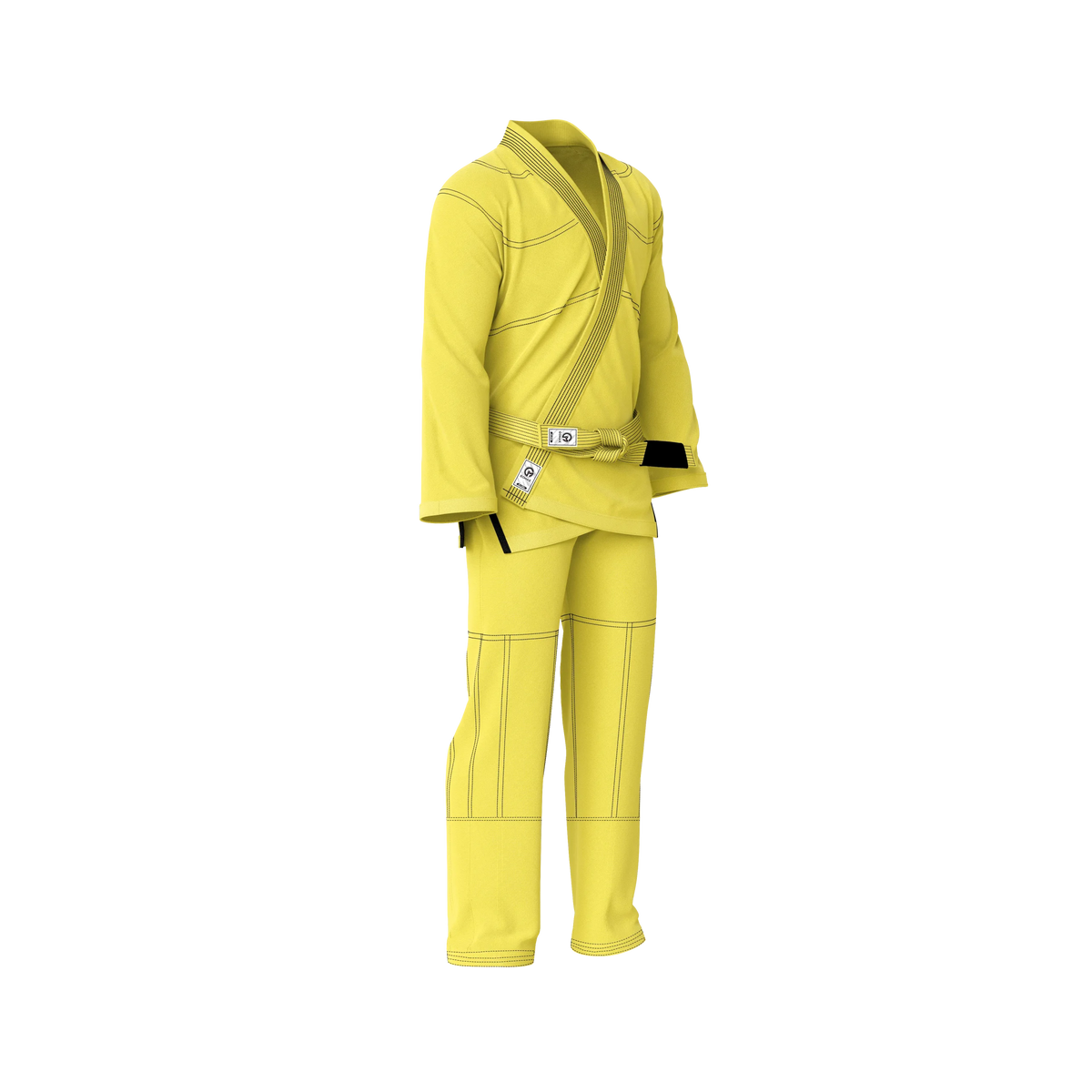 Fight day yellow gi side angle highlighting athletic fit and competition‑grade fabric
