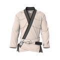 Front view of cream gi for training showing reinforced stitching and sleek fit for everyday BJJ drills.