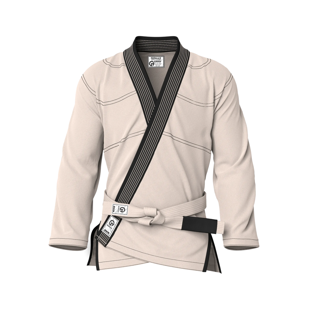 Front view of cream gi for training showing reinforced stitching and sleek fit for everyday BJJ drills.