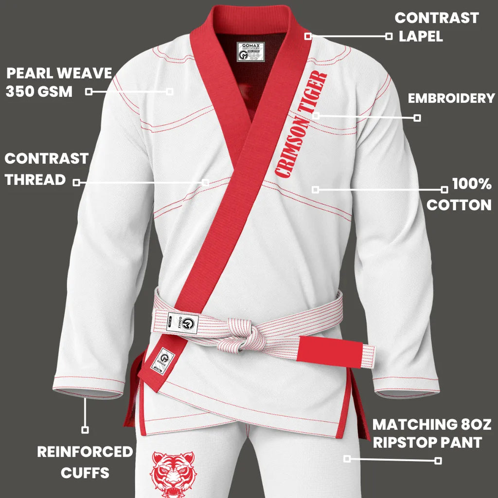 White Crimson Tiger BJJ GI - Sublimation Brazilian Jiu Jitsu Gi - Premium Elite Series