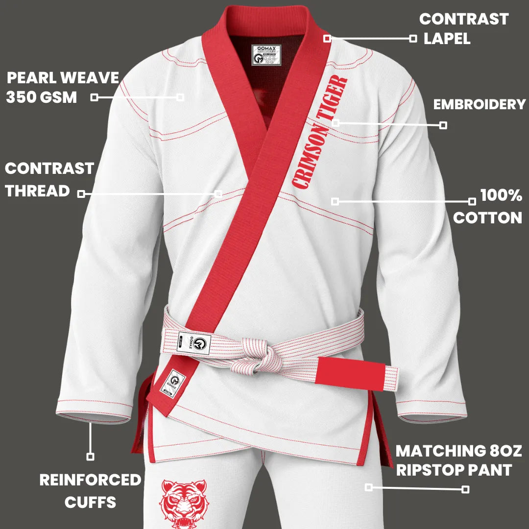 White Crimson Tiger BJJ GI - Sublimation Brazilian Jiu Jitsu Gi - Premium Elite Series