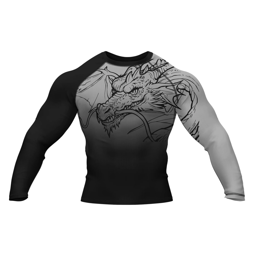 Dragon Ranked Grey - Premium BJJ Rash Guard / Compression Top for Men/Women