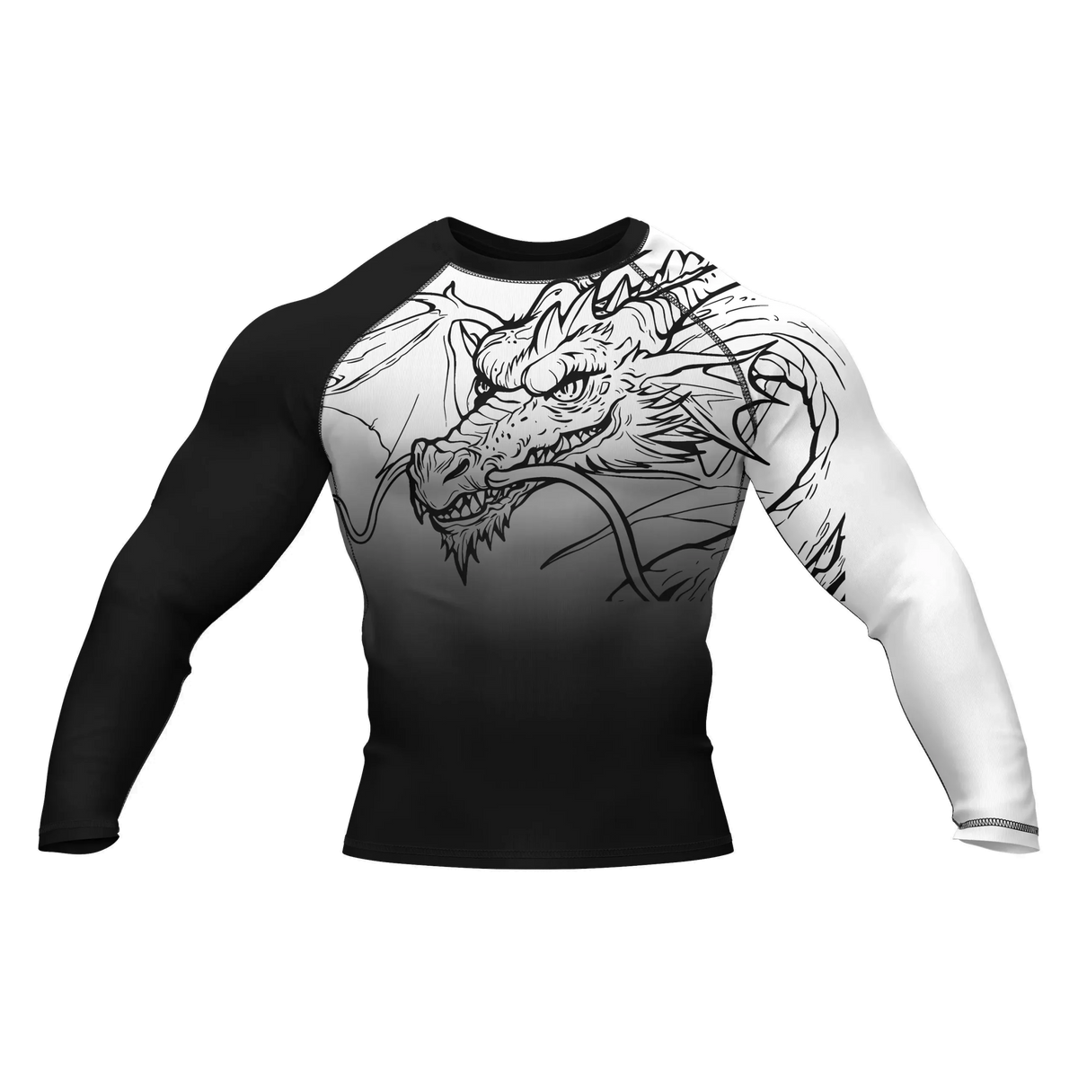 Dragon Ranked White - Premium BJJ Rash Guard / Compression Top for Men/Women