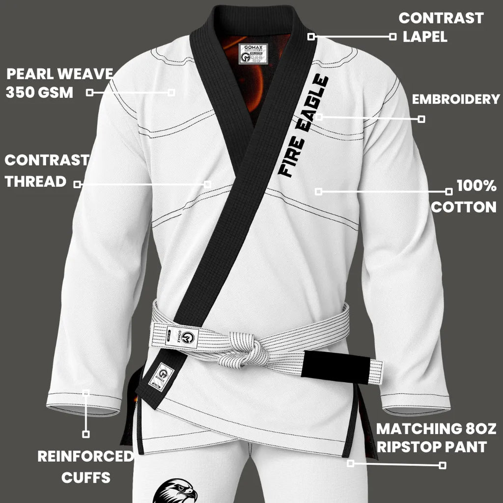 White Fire Eagle BJJ GI - Sublimation Brazilian Jiu Jitsu Gi - Premium Elite Series