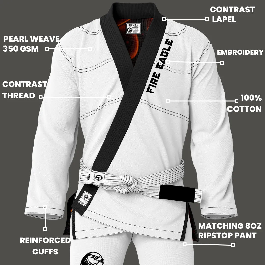 White Fire Eagle BJJ GI - Sublimation Brazilian Jiu Jitsu Gi - Premium Elite Series