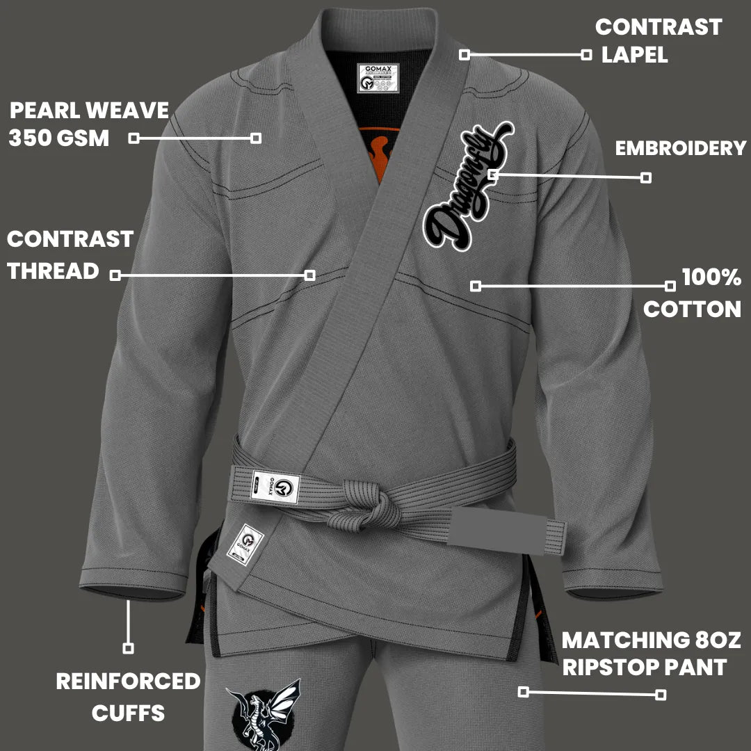 Fly Dragon Sublimation Grey Brazilian Jiu Jitsu Gi - Premium Elite Series (BJJ GI)