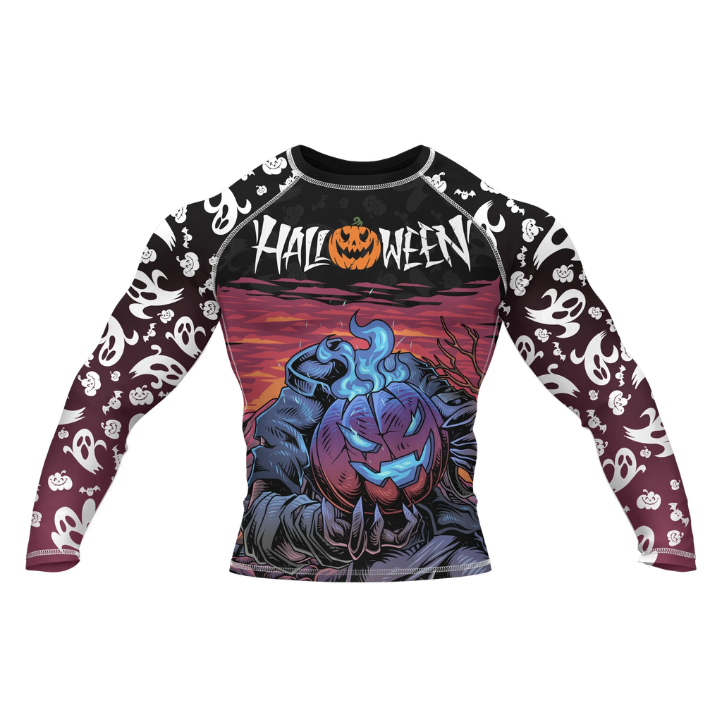 Halloween compression shirt with skull design for gym workouts