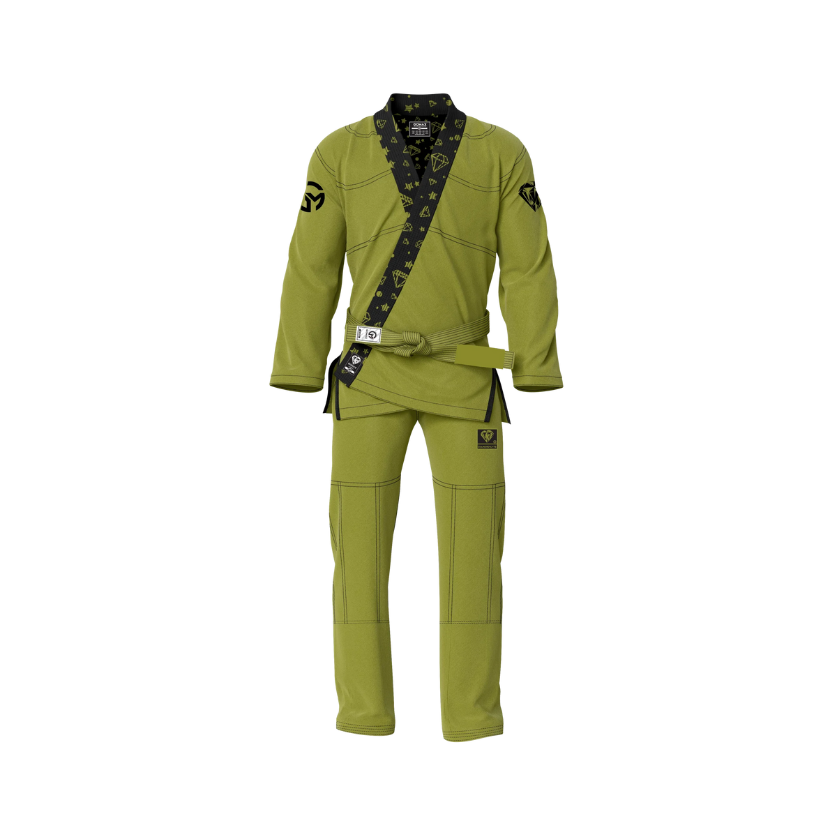 Green gi for women worn by female athlete during jiu jitsu training session