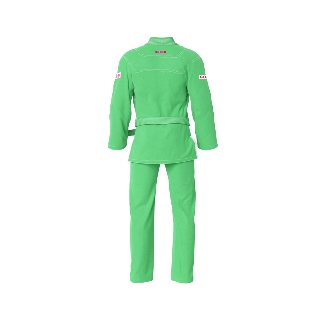 Athletic fit green gi back profile with reinforced seams and modern cut