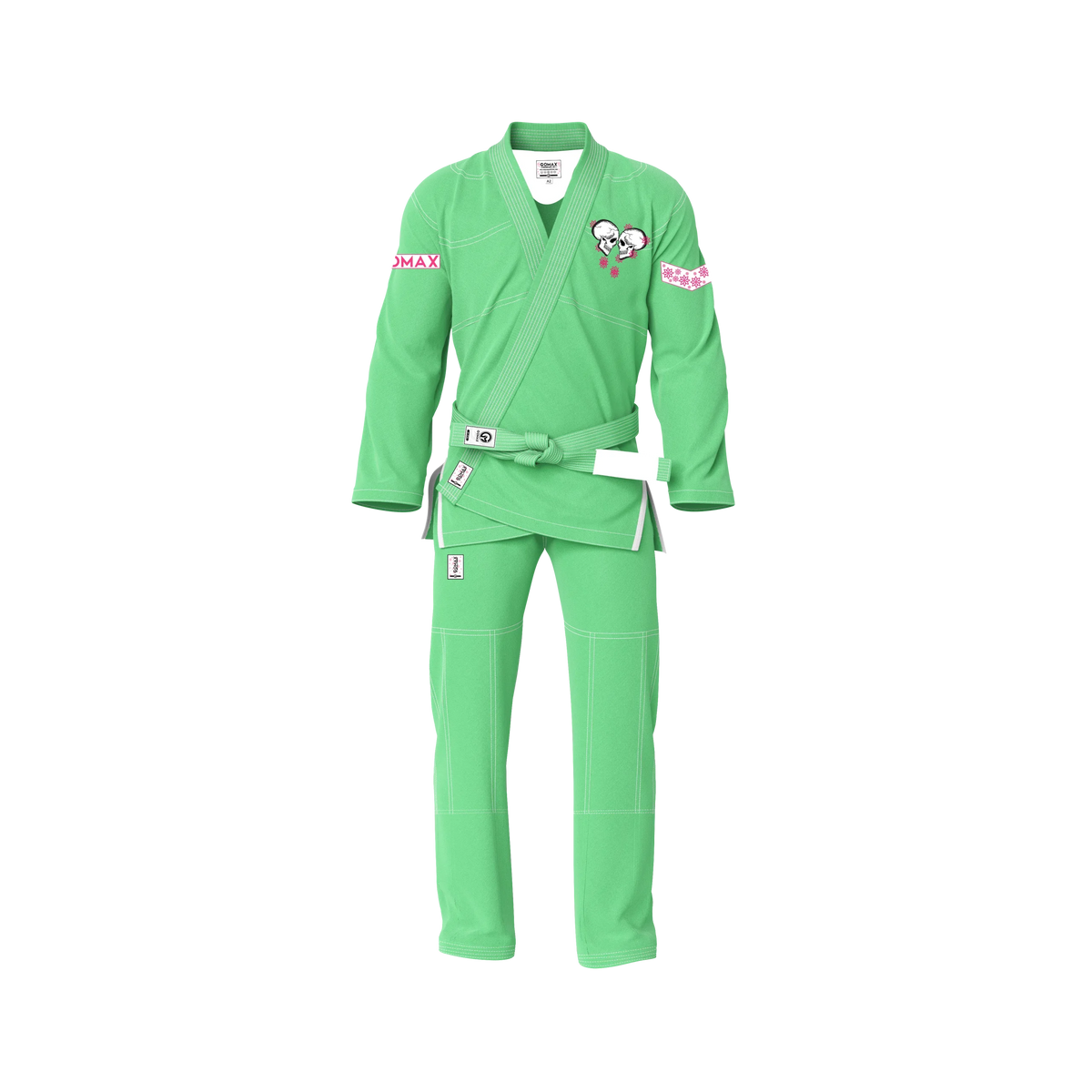 Green gi slim fit front view showing athletic tailoring and tapered silhouette