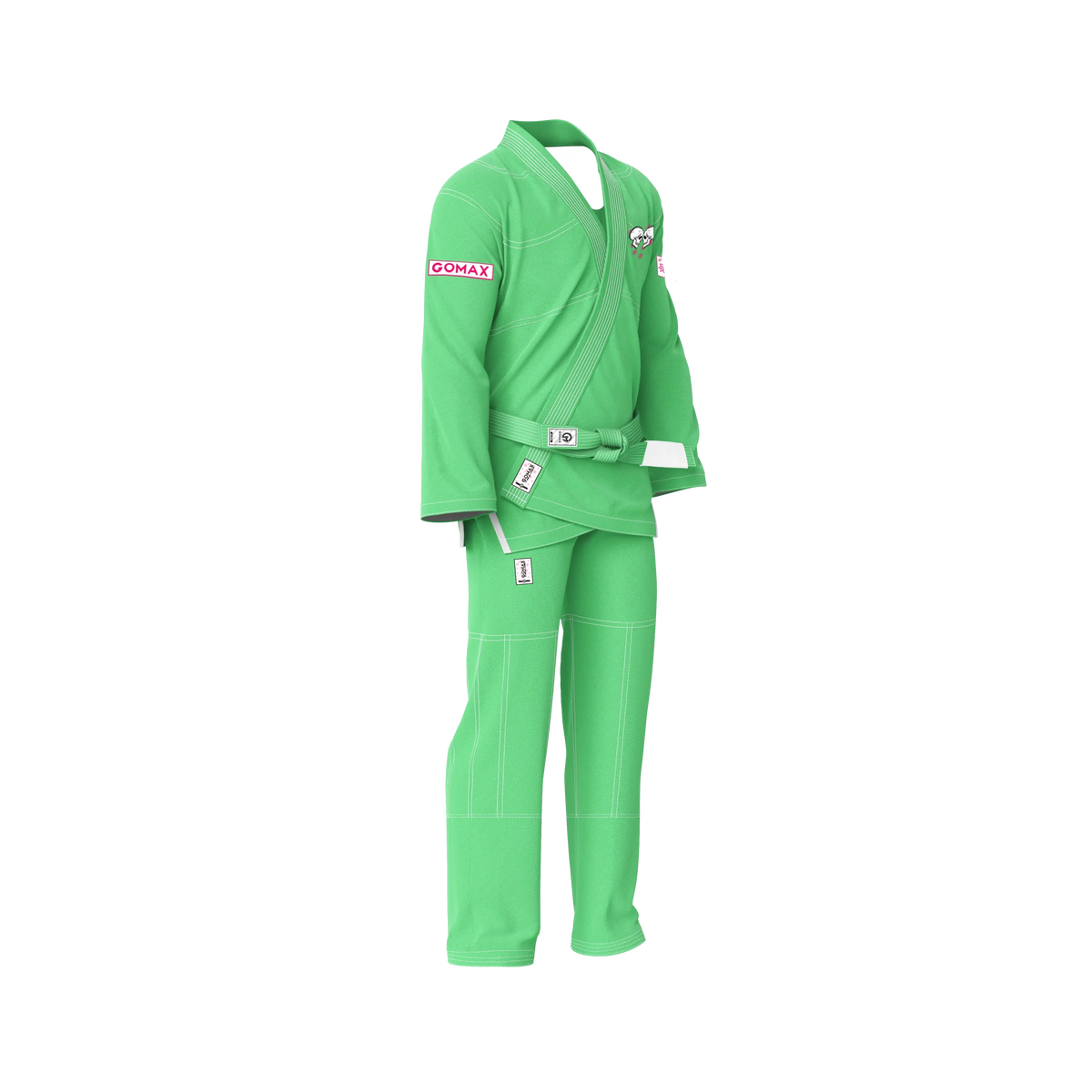 Fitted green gi side angle highlighting tapered pants and streamlined profile