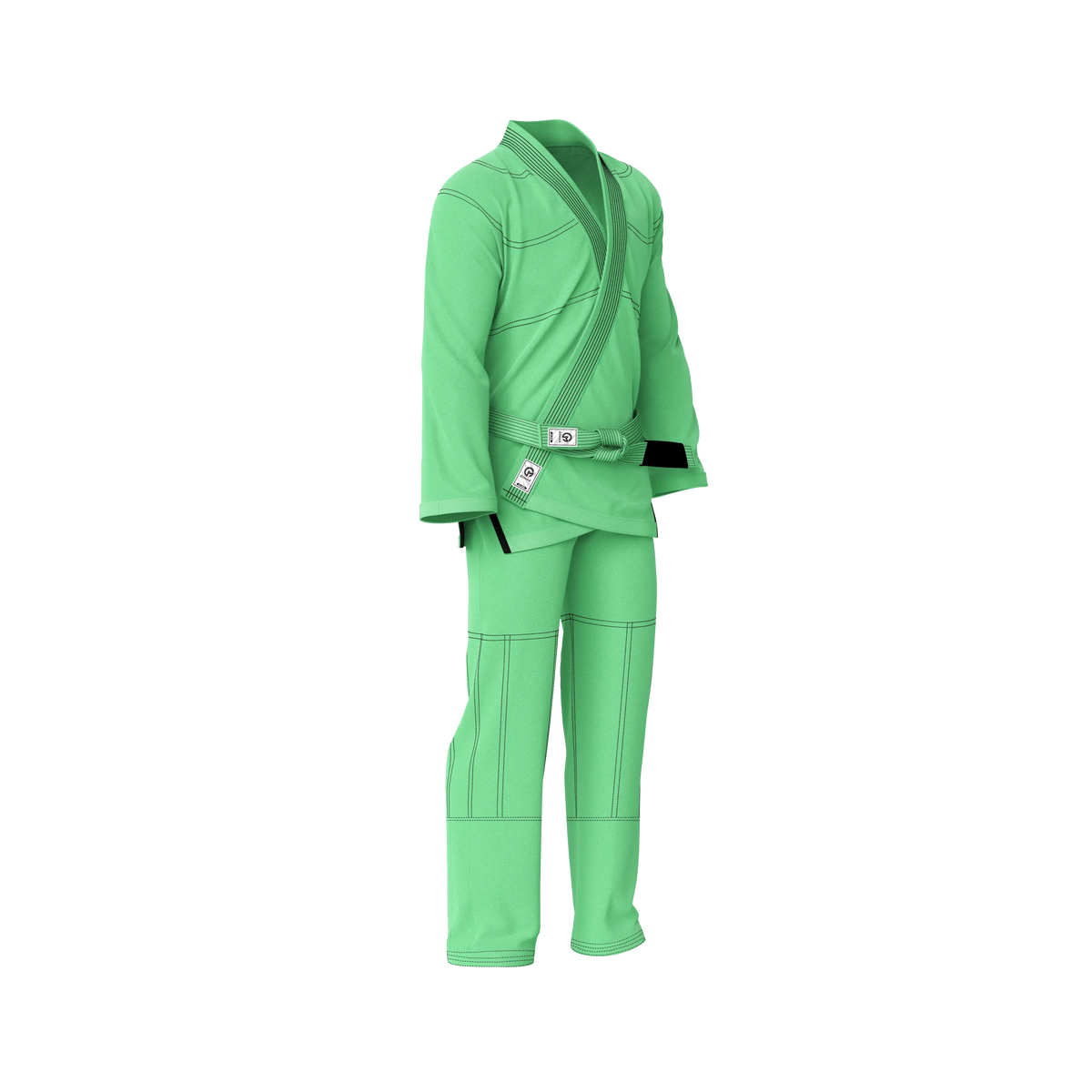 Bright green jiu jitsu gi side angle showcasing comfort, flexibility, and bold aesthetic