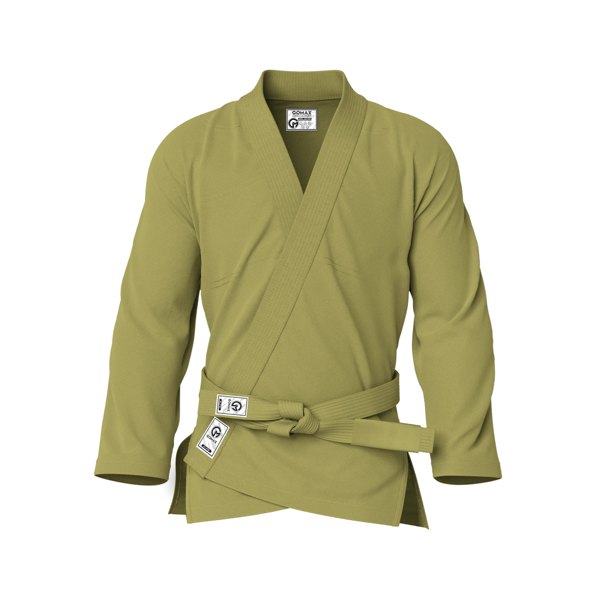 Front view of green gi for first-time buyers showing lightweight pearl weave and beginner-friendly fit.