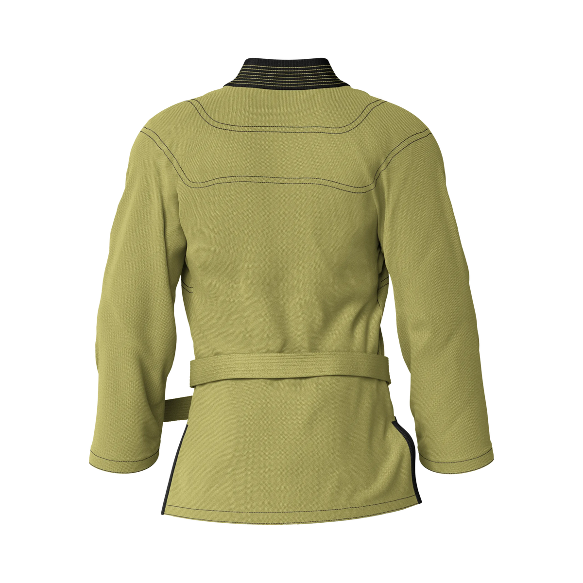 Back angle of feminine green BJJ gi crafted for comfort and movement during training sessions.