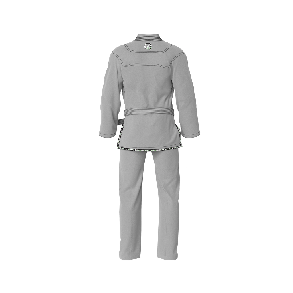Durable grey gi laid flat with reinforced stitching and ripstop pants