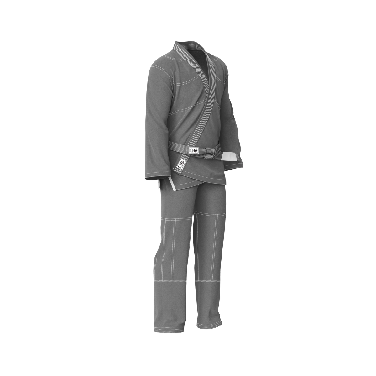 Breathable grey gi displayed flat with ripstop pants and mesh panels