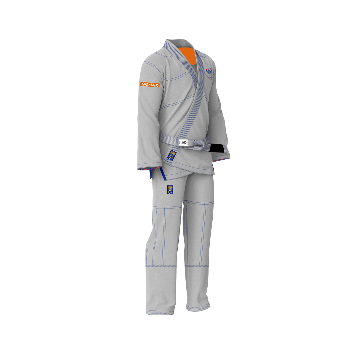 Storm grey jiu jitsu gi displayed on male athlete in training stance