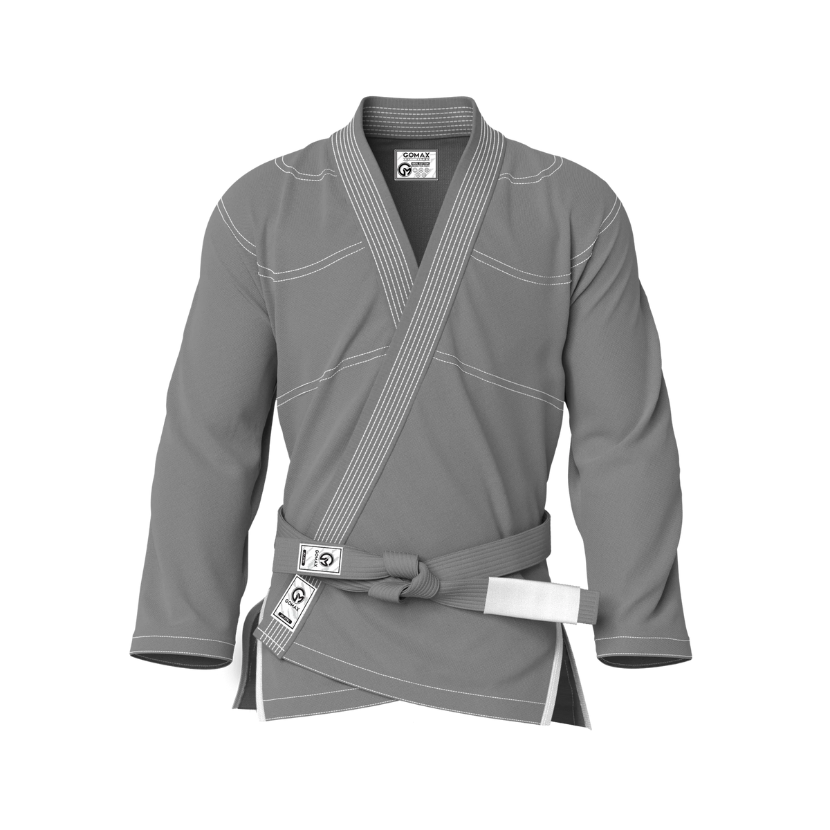 Front view of grey gi for lifestyle showing casual fit and fashion-forward detailing for everyday training.
