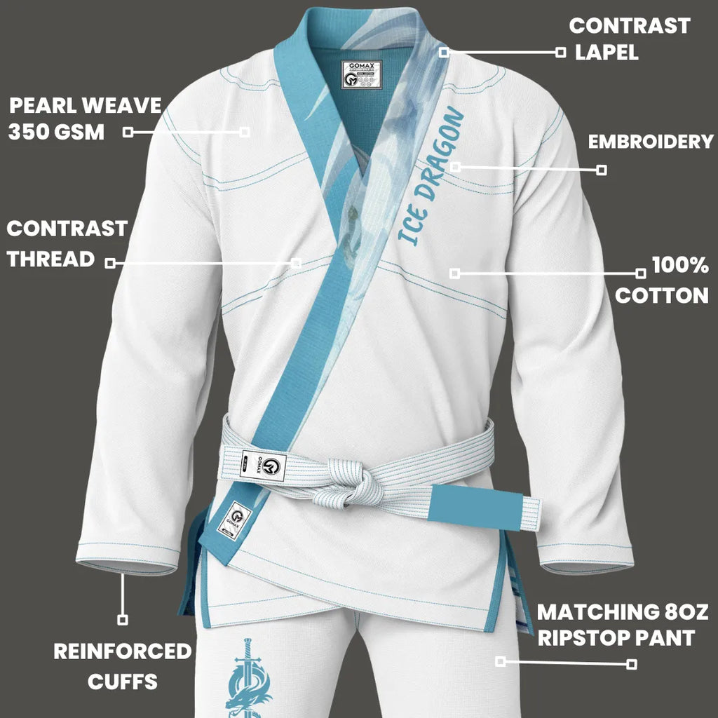 White Ice Dragon BJJ GI - Sublimation Brazilian Jiu Jitsu Gi - Premium Elite Series